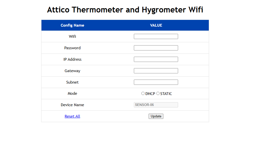 Giao diện cấu hình mạng WiFi cảm biến